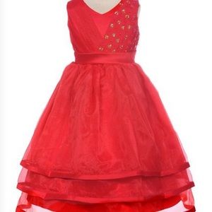 NWT Red Organza Embellished V-Neck Three Layered Dress